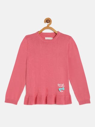 Girls Pink Solid Pullover Sweater