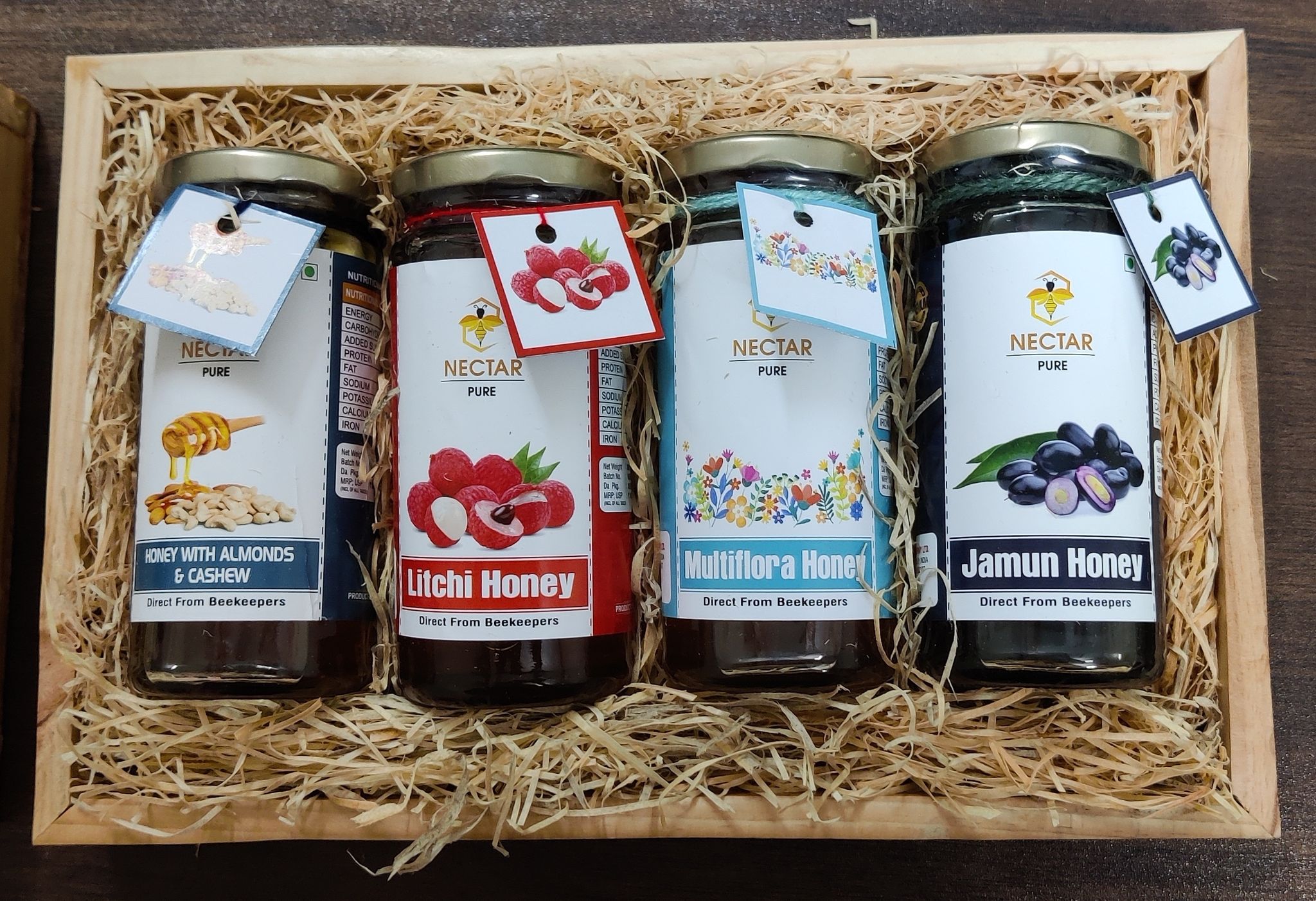 Honey Combo gift pack with wooden pine tray & Wooden spoon.