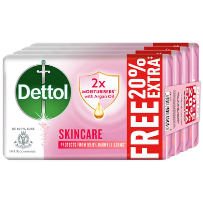 Dettol Skincare Moisturizing Beauty Bathing Soap Bar, Pack of 4 x 125gm