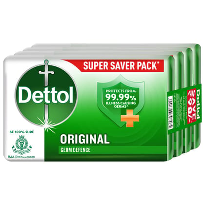 Dettol Original Germ Protection Bathing Soap bar, Pack of 4 x 125gm