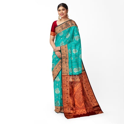 Tiffany Blue Color Attractive Mango Butta Saree with Unstitched Blouse