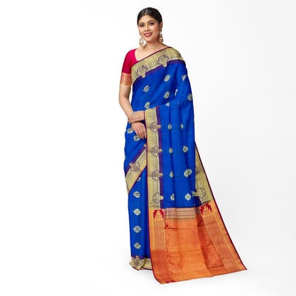 Admiral Blue Color Leaf Like Diamond Shape Butta Saree with Unstitched Blouse