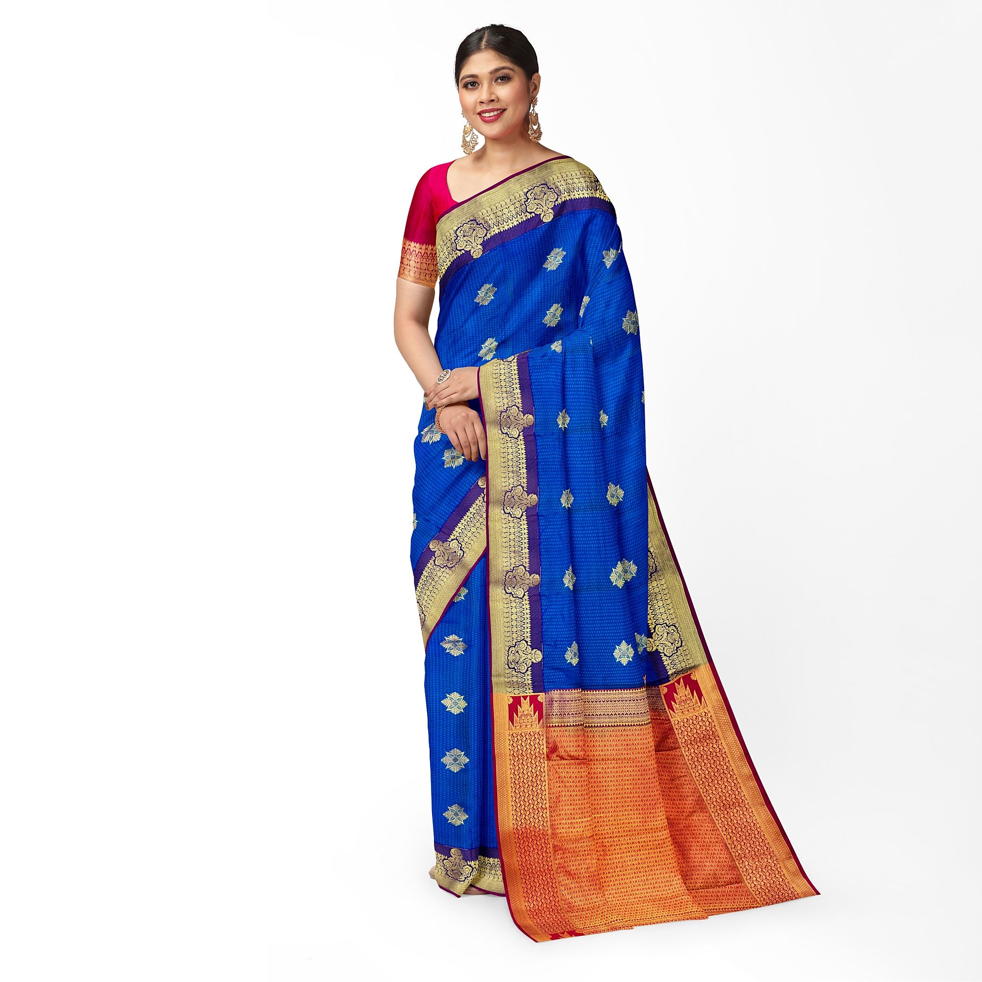 Admiral Blue Color Leaf Like Diamond Shape Butta Saree with Unstitched Blouse