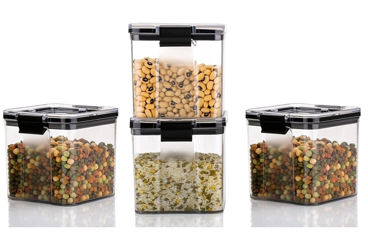 HAPPI Multipurpose Unbreakable Plastic Transparent TikTok Lock Masala Storage Containers Jar For Kitchen Airtight Masala Box Dabba Spice, Cereal , Dry Fruits Store Box 700 ML N Lock (Multicolor- Set of 4 Pcs )