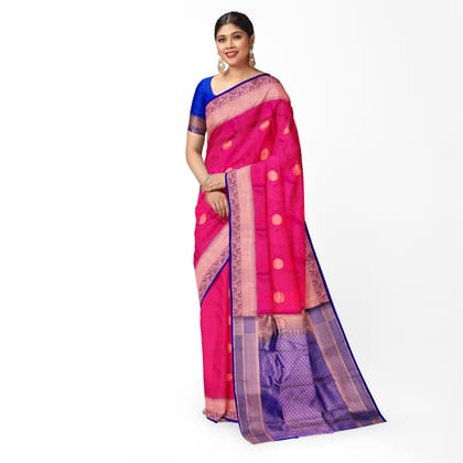 Rose Red Color Circle Butta Saree with Unstitched Blouse