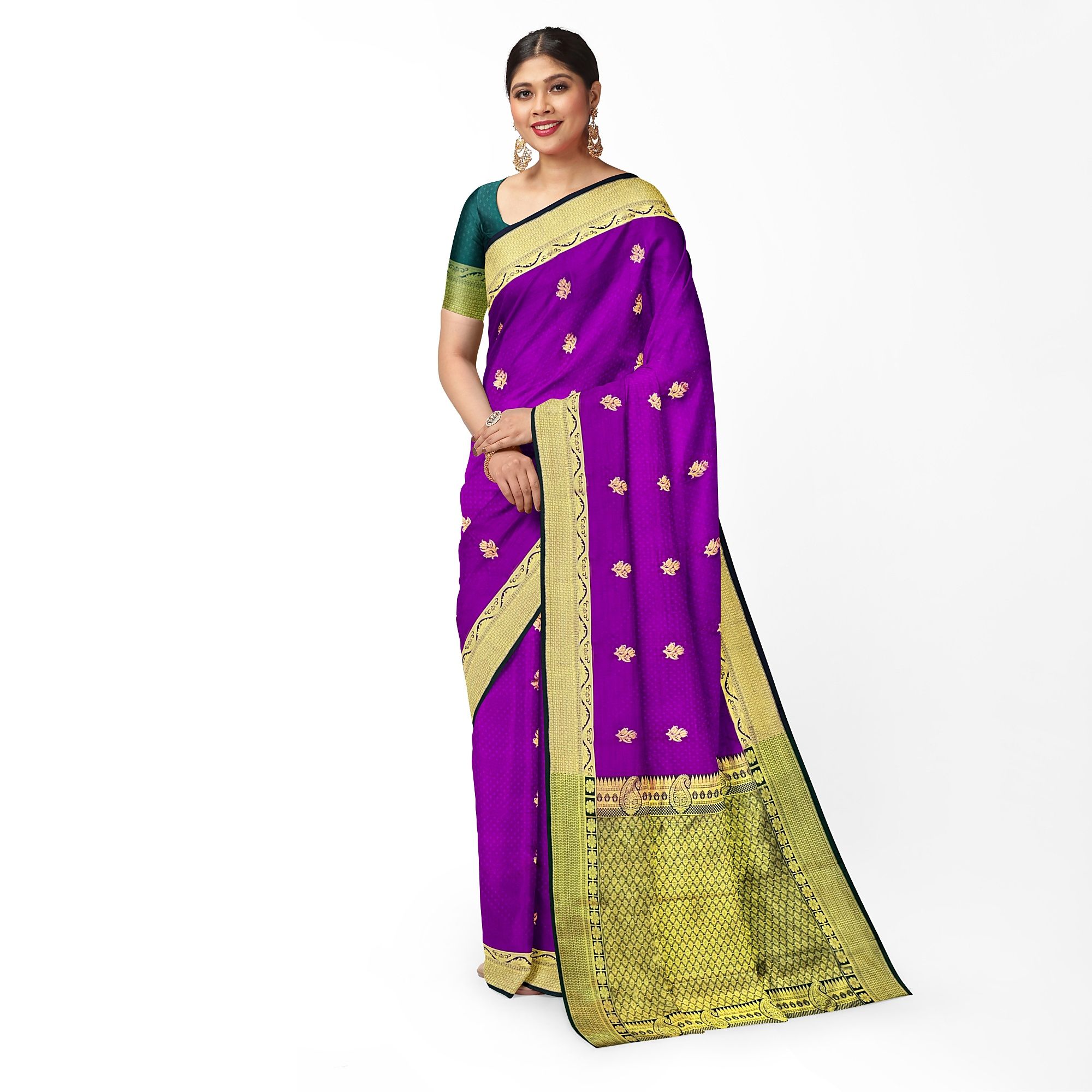 Violet Color Small Floral Butta Saree with Unstitched Blouse