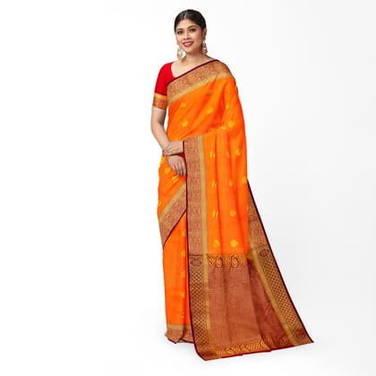 Bright Orange Color Small Butta Saree with Unstitched Blouse