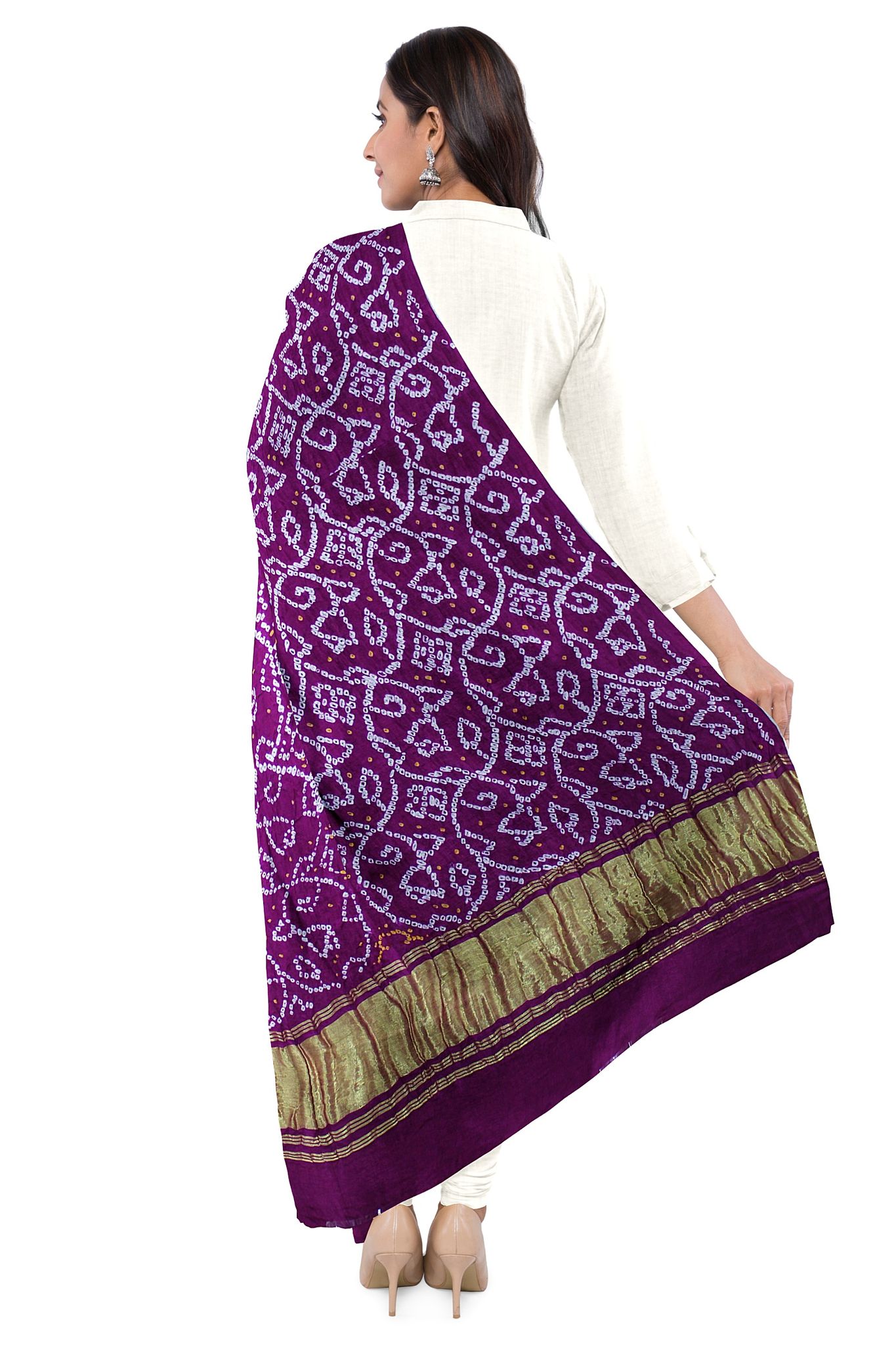 Garvi Gurjari (A Gujarat Govt Enterprise) Purple Handwoven Gaji Silk Bandhani Dupatta(GGCGBD20)