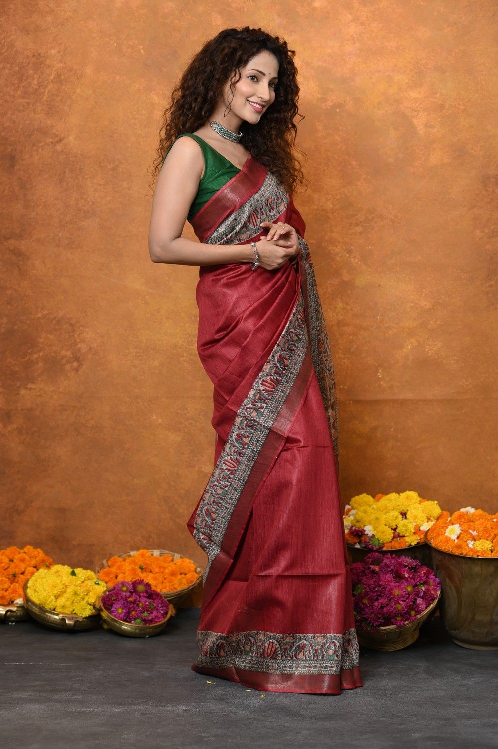 Designed By VMI~ Handloom Pure Tussar Silk Saree With Beautiful Madhubani Print