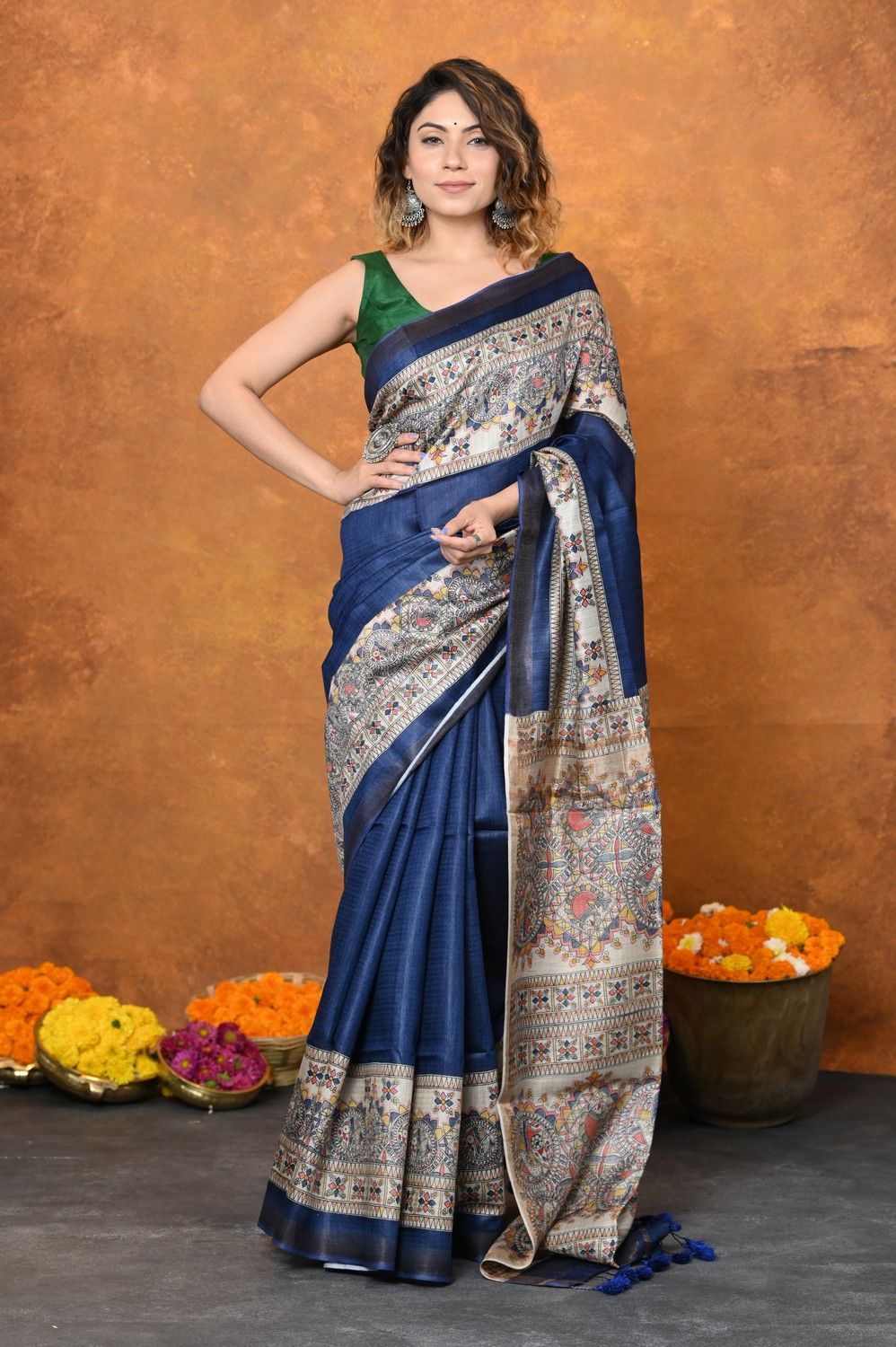 Designed By VMI~ Handloom Pure Tussar Silk Saree With Beautiful Madhubani Print