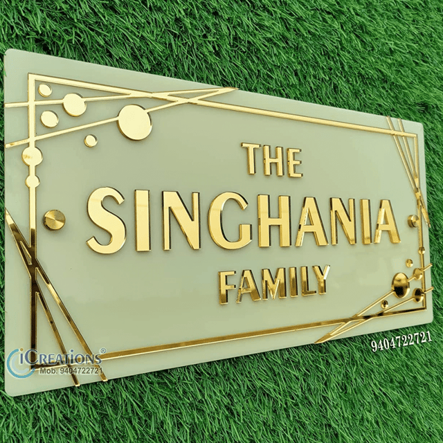 iCreations Personalized Name Plate for Home with Golden Acrylic Letters