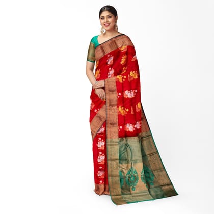 Dark Red Color Beautiful Rose Flower Butta Saree with Unstitched Blouse