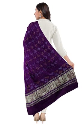 Garvi Gurjari (A Gujarat Govt Enterprise) Purple Handwoven Gaji Silk Bandhani Dupatta(GGCGBD22)