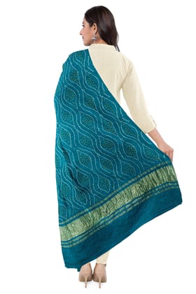 Garvi Gurjari (A Gujarat Govt Enterprise) Teal Handwoven Gaji Silk Bandhani Dupatta(GGCGBD23)