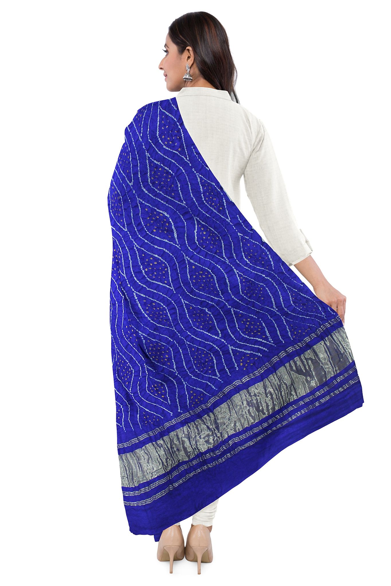 Garvi Gurjari (A Gujarat Govt Enterprise) Blue Handwoven Gaji Silk Bandhani Dupatta(GGCGBD25)