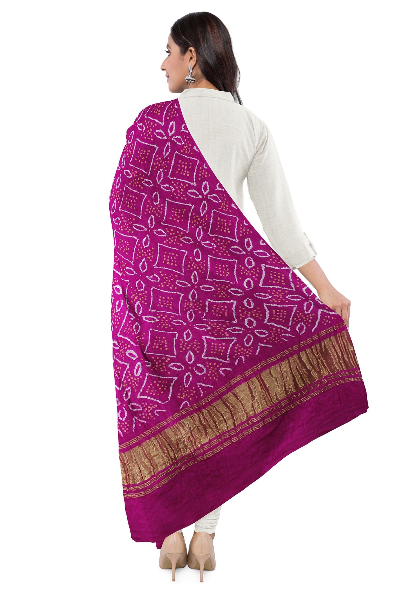 Garvi Gurjari (A Gujarat Govt Enterprise) Pink Handwoven Gaji Silk Bandhani Dupatta(GGCGBD27)