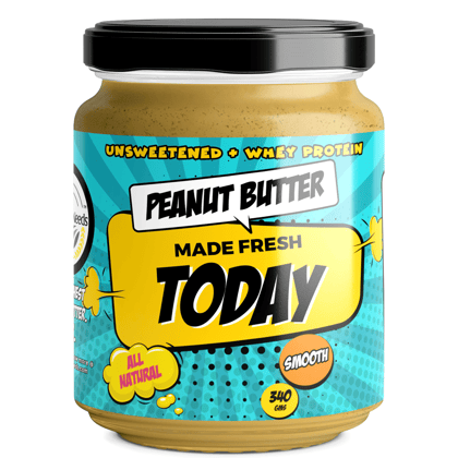 Natural Peanut Butter - Unsweetened, Smooth with Whey Protein (340gms) - Made Fresh on Day of Order