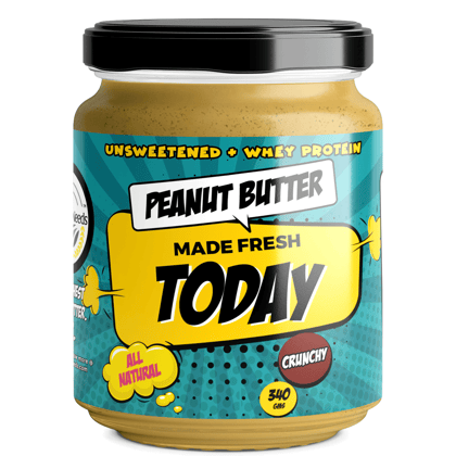 Natural Peanut Butter - Unsweetened, Crunchy with Whey Protein (340gms) - Made Fresh on Day of Order