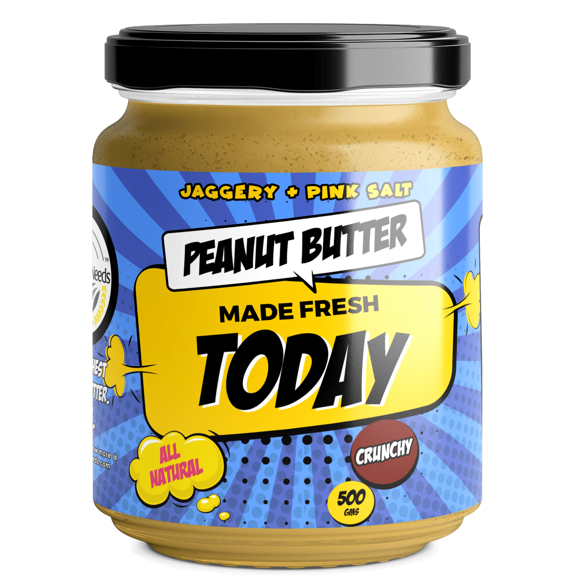 Natural Peanut Butter - Classic, Crunchy (Jaggery & Pink Salt) (500gms) - Made Fresh on Day of Order