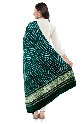 Garvi Gurjari (A Gujarat Govt Enterprise) Green Handwoven Gaji Silk Bandhani Dupatta(GGCGBD31)