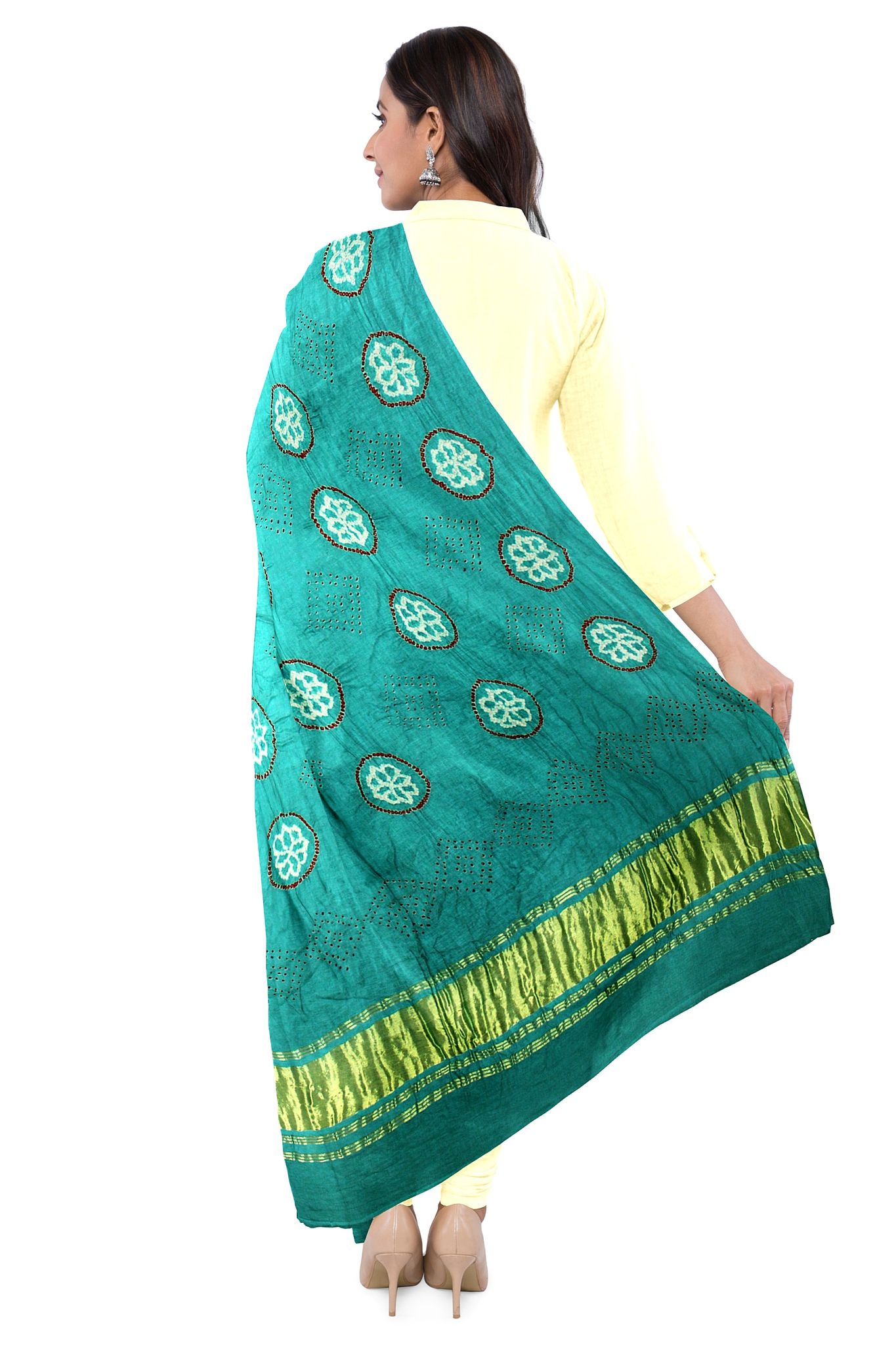 Garvi Gurjari (A Gujarat Govt Enterprise) Light Sea Green Handwoven Gaji Silk Bandhani Dupatta(GGCGBD32)