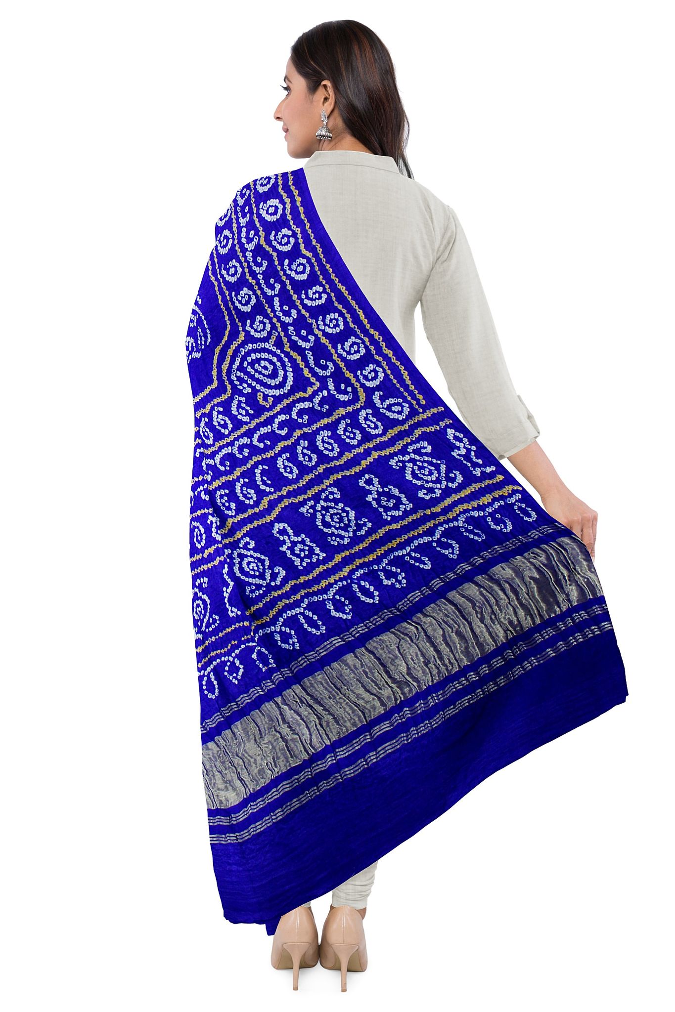 Garvi Gurjari (A Gujarat Govt Enterprise) Blue Handwoven Gaji Silk Bandhani Dupatta(GGCGBD39)