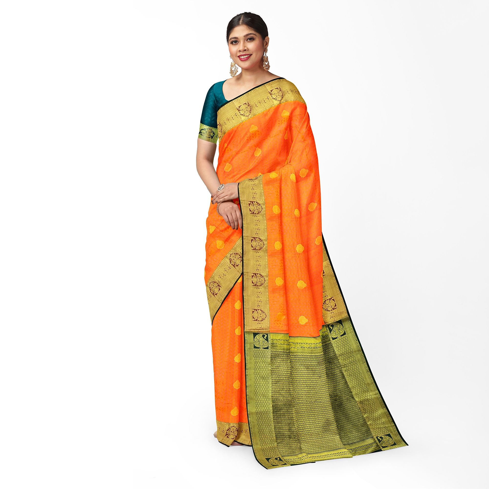 Pumpkin Orange Color Small Butta Saree with Unstitched Blouse