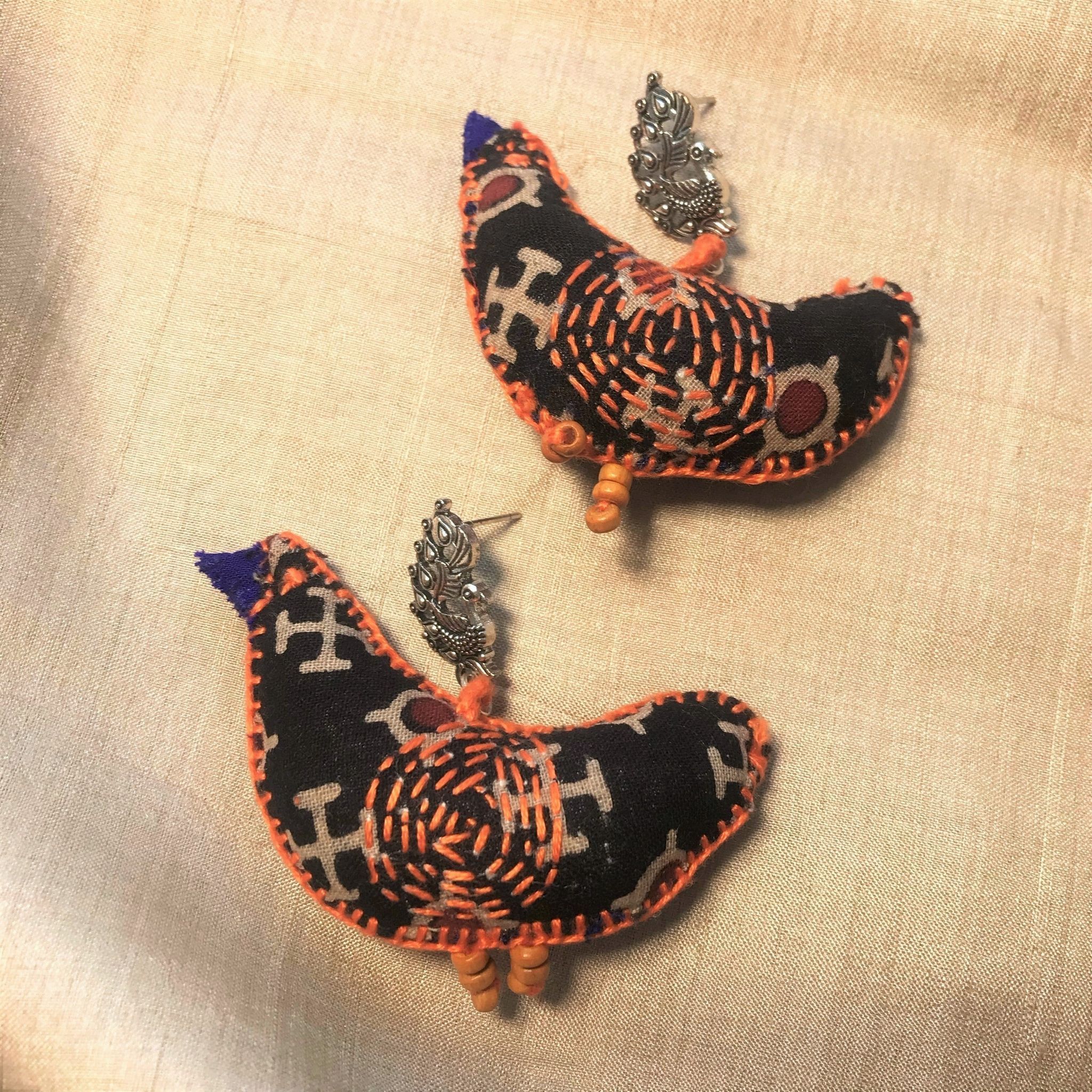 Love Bird Kantha Earrings