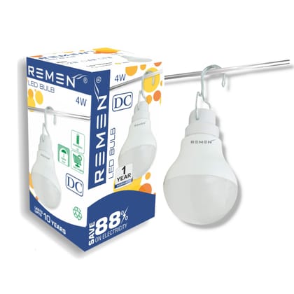 REMEN 4 Watt, 12V DC Solar Led Bulb with Hanger (Cool White, Pack of 1)