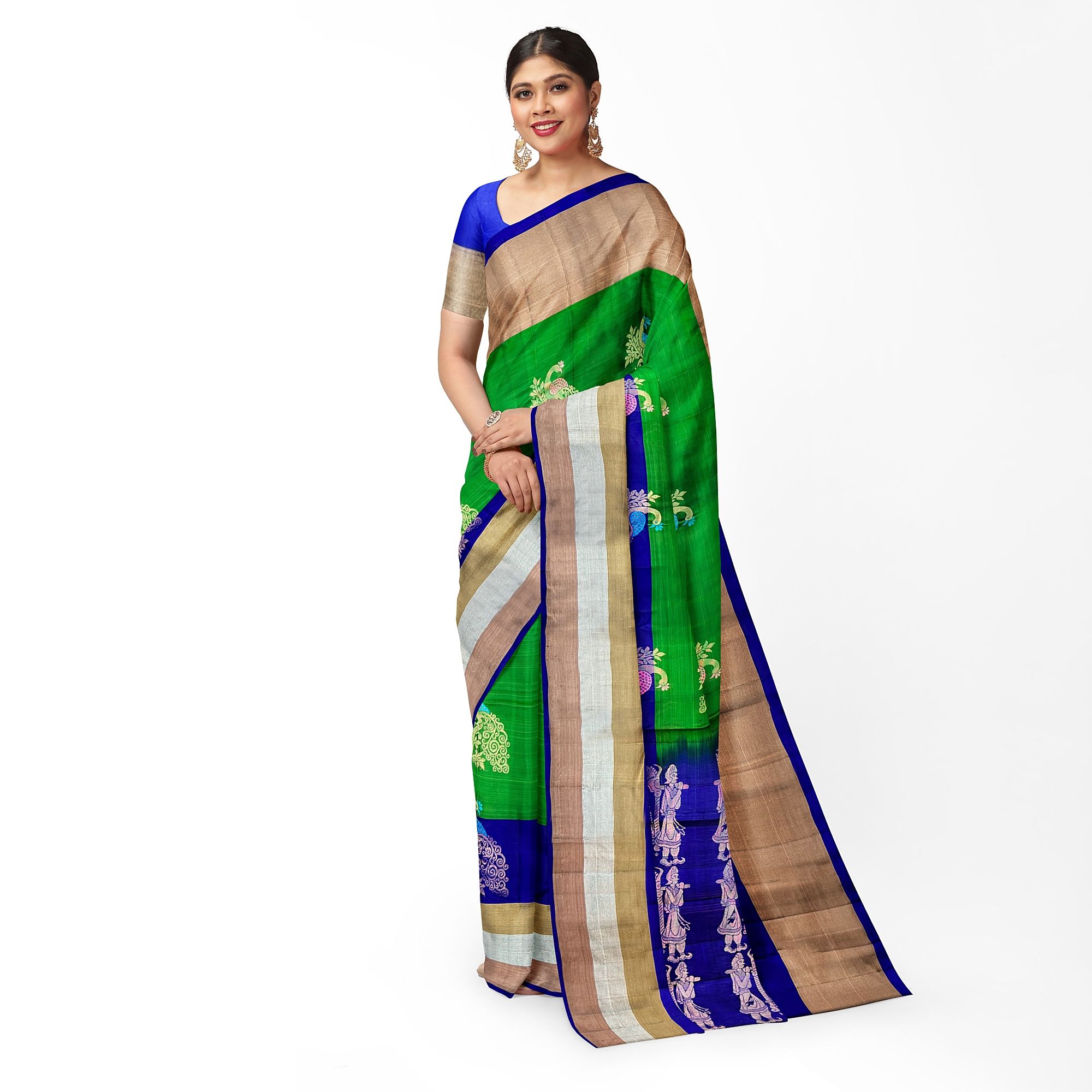 Green Color Long Border Beautiful Meena Work Big Peacock Butta Pure Silk Saree