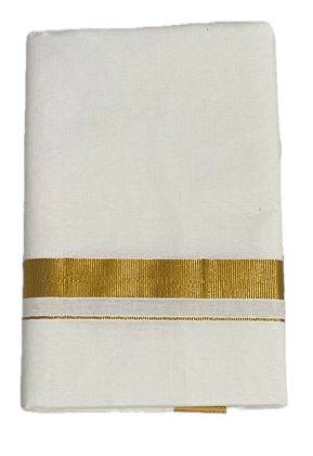 Pure white cotton Dhothi - Big Silk Border Mundu - Silk and Silver colours Dothi