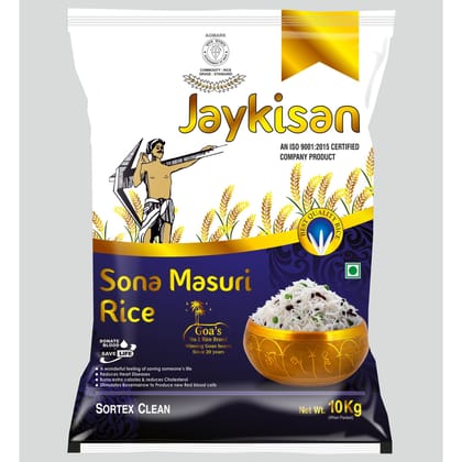 STEAM SONA MASURI RICE(10KG), JAYKISAN  +F(FORTIFIED WITH 9 ADDED VITAMINS & MINERALS)