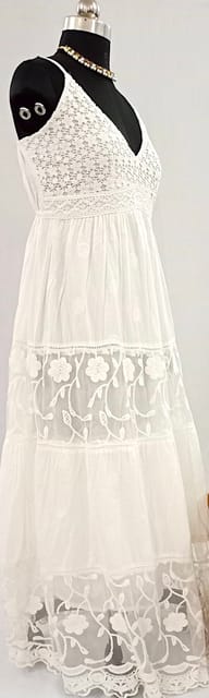 Allure in White: Deep Neck Pure Cotton Dress-NV92219/H001-003 – Navasaarigai