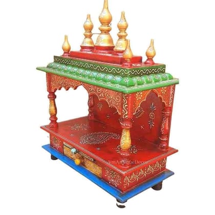 Wooden Beautiful Pooja Painted Wall Decor Temple Mandir-Pooja Mandir