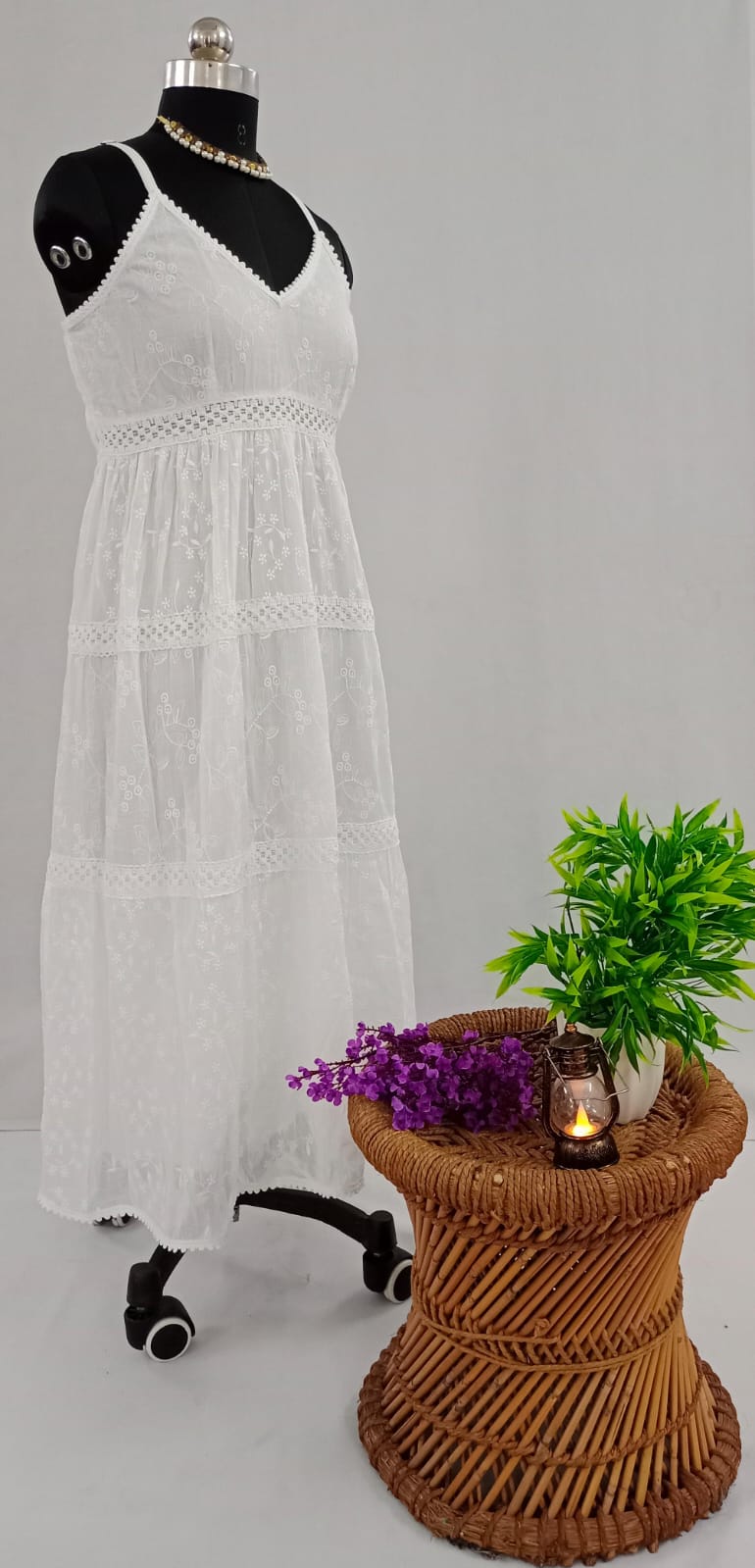 NV91533/E001-NV91533/E004 -Pure Comfort: Ankle-Length Pure Cotton White Dress