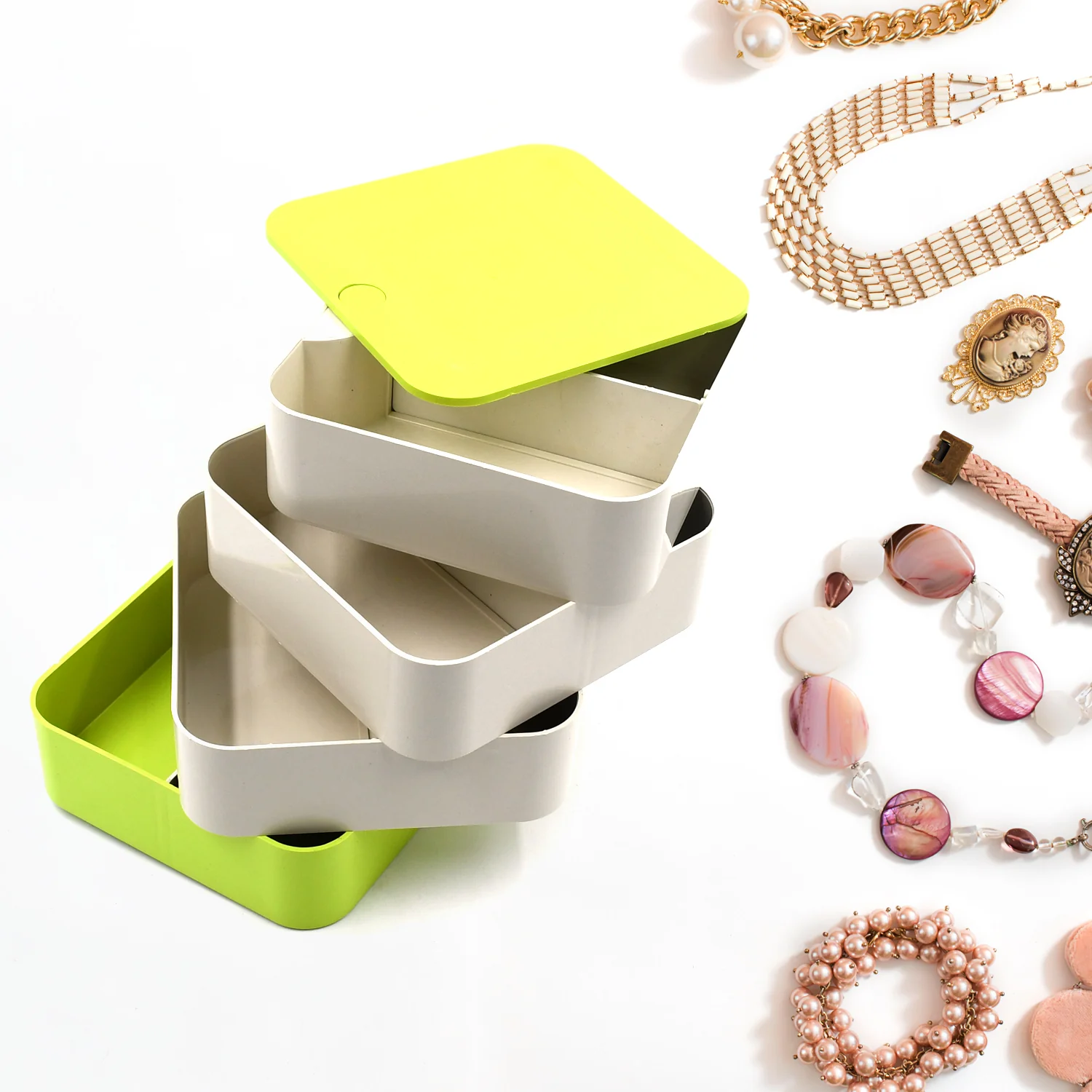 URBAN CREW 4 LAYERS JEWELRY BOX, 360 DEGREE ROTATING JEWELRY BOX, JEWELRY AND EARRING ORGANIZER BOX, ACCESSORY STORAGE BOX