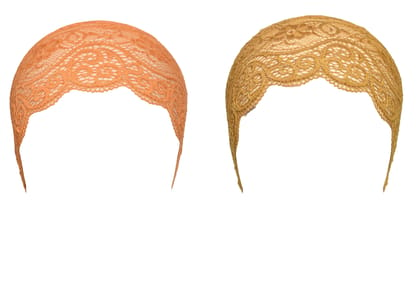 Girls and Womens Hijab Cap Hijab Headband, Under Hijab Scarf Orange and Golden Naqab Head Scarf (2 pcs)