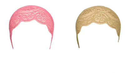 Girls and Womens Hijab Cap Hijab Headband, Under Hijab Scarf Pink and Dark Beige Naqab Head Scarf (2 pcs)