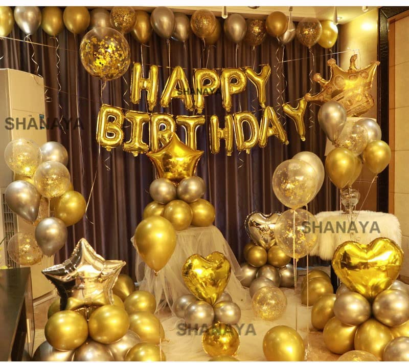 SHANAYA Birthday Decoration Kit 43 Pieces Gold Theme With FREE Candles