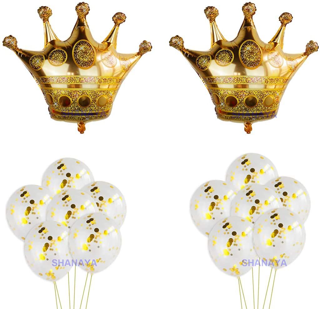 SHANAYA Party Decoration Kit - 14Pcs Set For Boys Girls Husband Wife Special Decoration Items Combo - Crown Foil Balloons Confetti Baloons Party Supplies