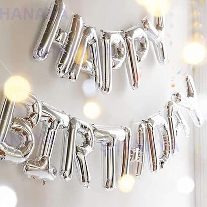 SHANAYA Birthday Decoration Items For Girls Boys Husband Wife Combo Set Kit -43Pcs Happy Birthday Silver Foil Balloons Metallic Gold Silver Black Baloons Bottle Heart Star Crown Foil Ballons