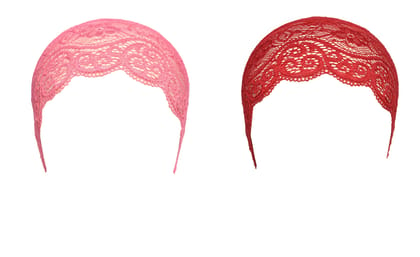 Girls and Womens Hijab Cap Hijab Headband, Under Hijab Scarf Pink and Dark Red Naqab Head Scarf (2 pcs)