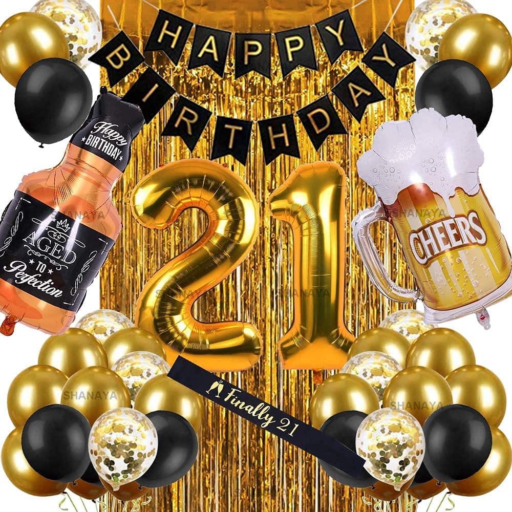 SHANAYA 21st Birthday Decorations for Women Men, Happy Birthday Decorations for Boys Girls 21st Birthday Party - 21st Birthday Decorations Black and Gold for Her Him 21 Birthday Party Supplies