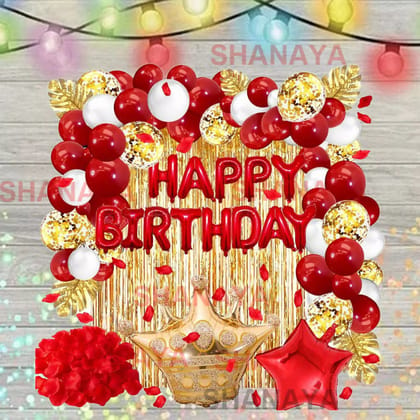 SHANAYA Happy Birthday Red And Gold Decorations For Girls Boys Husband Wife Combo Items Kit -62Pcs Set