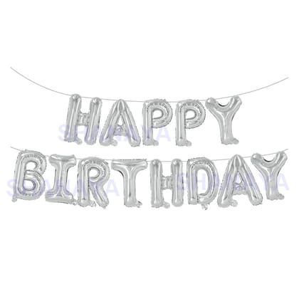 SHANAYA Silver Happy Birthday Balloons Banner, 16Inchs Foil letters Birthday Sign Banner Balloon Bunting Reusable Ecofriendly Material For Girls Boys & Kids Birthday Decorations And Party Supplies