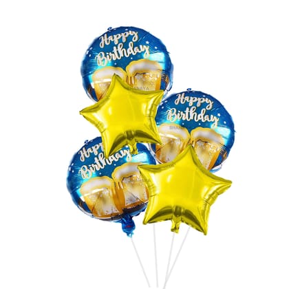 SHANAYA Blue Coloured Birthday Foil Balloons For Decoration |Foil Balloons For Birthday Decoration For Girls Boys Husband Wife - 5Pcs Happy Birthday Printed Round Foil Balloons