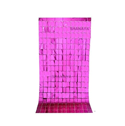 SHANAYA 3x6Ft Party Background Aluminum Foil Fringe Square Curtain Backdrop Wedding Decor Aluminum Foil Wall Backdrop Curtain Birthday (Pack of 2) (Pink)