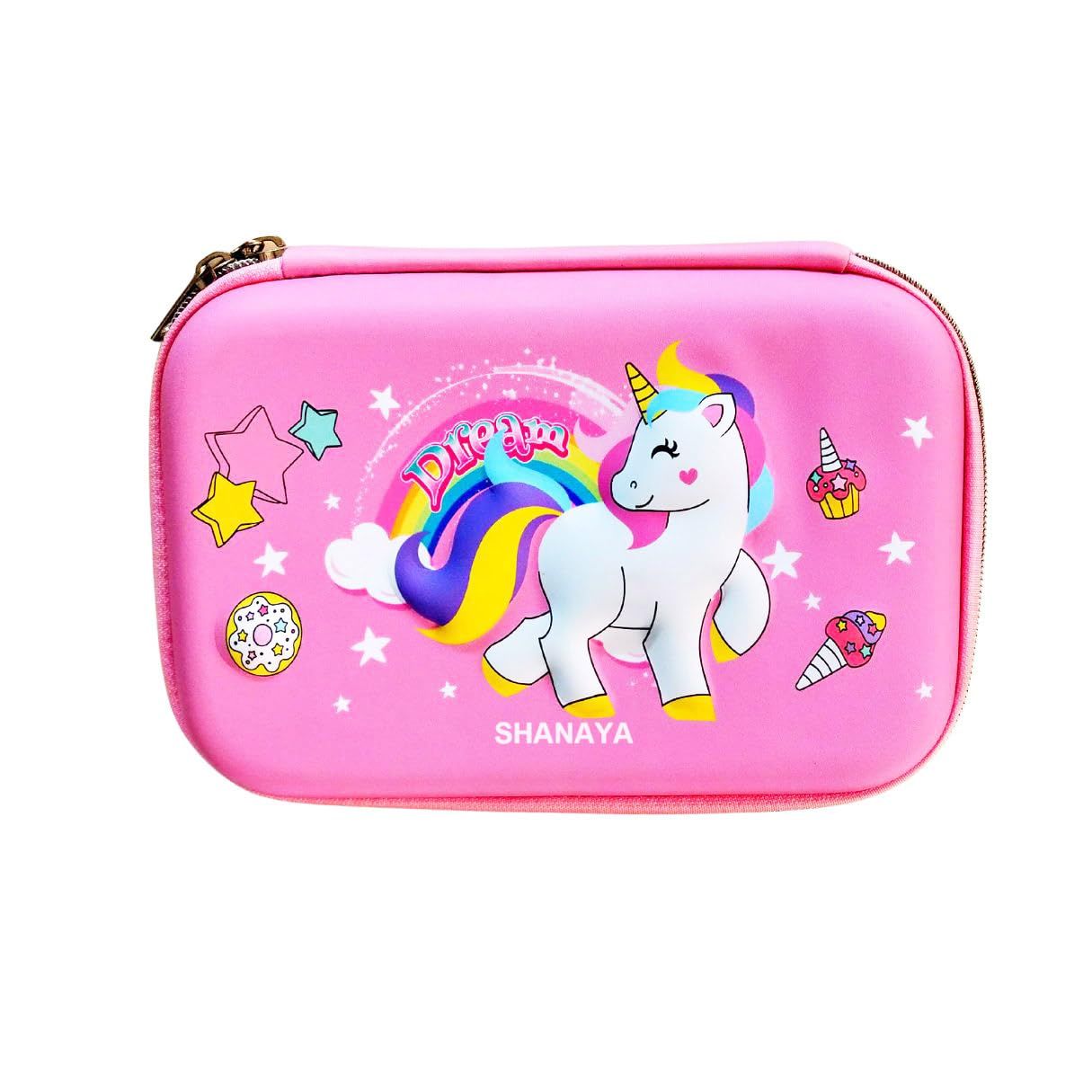 SHANAYA Large Capacity 3D Hardtop Embossed Cute Dream Unicorn Smiggle EVA Pencil Pouch Case Box for School College Girls Boys Stationery Items (Random Color)