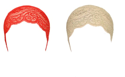 Girls and Womens Hijab Cap Hijab Headband, Under Hijab Scarf Red and Light Beige Naqab Head Scarf (2 pcs)