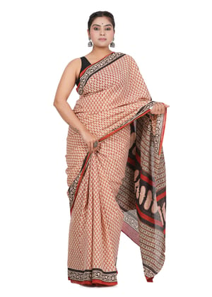 Bagru Handblock Printed Cotton Saree With Blouse - (1TTXSARRJ17106-9)